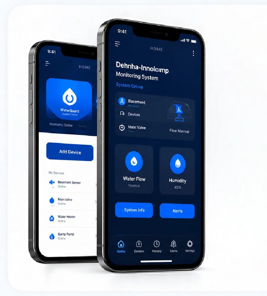 兩支手機顯示企業 APP 與設備管理介面